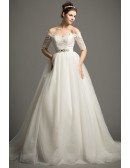 Dreamy Ball-gown Off-the-Shoulder Chapel Train Tulle Wedding Dress With Appliques Lace