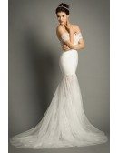 Sexy Mermaid Off-the-shoulder Sweep Train Tulle Wedding Dress With Appliques Lace