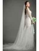Special Mermaid Scoop Neck Sweep Train Lace Tulle Wedding Dress With Half Sleeves