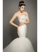 Dreamy Mermaid Strapless Cathedral Train Satin Tulle Wedding Dress