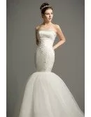 Dreamy Mermaid Strapless Cathedral Train Satin Tulle Wedding Dress