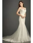 Classic Mermaid Sweetheart Sweep Train Tulle Wedding Dress With Appliques Lace