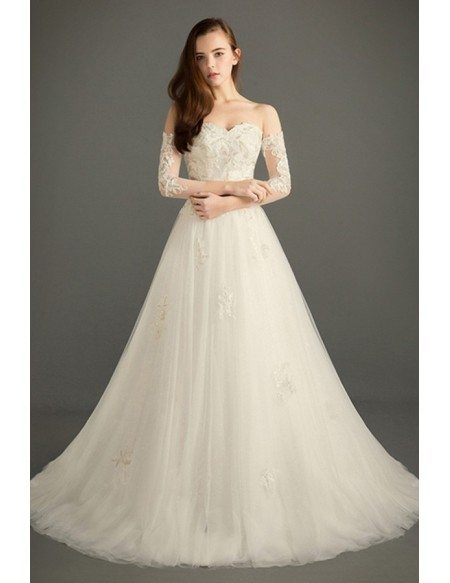 Dreamy Ball-gown Sweetheart Court Train Tulle Wedding Dress With Beading