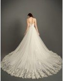Romantic Ball-gown Sweetheart Court Train Tulle Wedding Dress With Appliques Lace