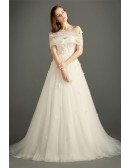 Romantic Ball-gown Sweetheart Court Train Tulle Wedding Dress With Flowers