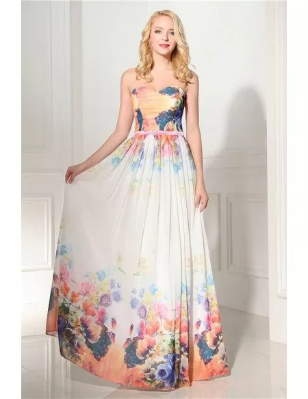 Printed Flowers Sweetheart Long Formal Occasion Dress
