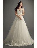 Romantic Ball-gown V-neck Court Train Tulle Wedding Dress With Appliques Lace