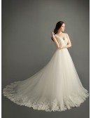 Romantic Ball-gown V-neck Court Train Tulle Wedding Dress With Appliques Lace