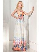 Printed Flowers Sweetheart Long Formal Occasion Dress