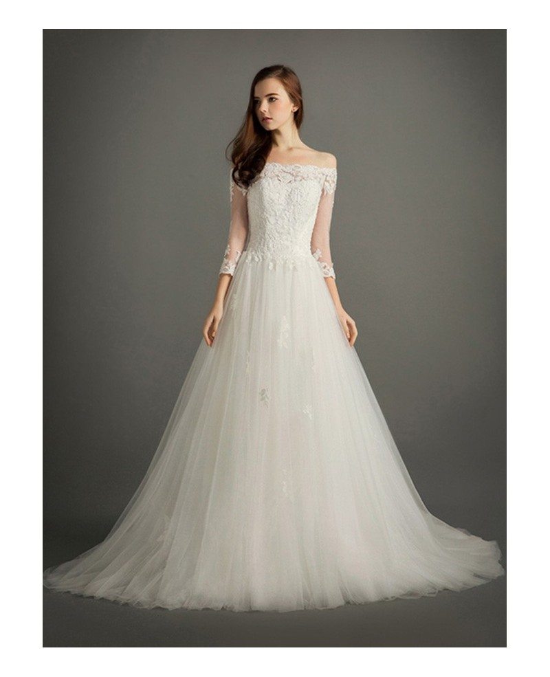 Elegant Ball-gown Off-the-shoulder Court Train Tulle Wedding Dress With ...