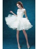 Lovely Ball-gown Scoop Neck Short Organza Wedding Dress With Flowers
