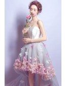 Dreamy High Low Sweetheart Tulle Wedding Dress With Flowers