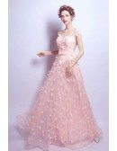 Blush A-line Scoop Neck Floor-length Tulle Wedding Dress With Appliques Lace