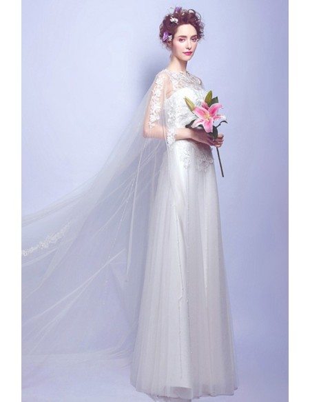 Special A-line Scoop Neck Floor-length Tulle Wedding Dress With Lace