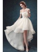 Chic High Low Off-the-shoulder Tulle Wedding Dress With Appliques Lace