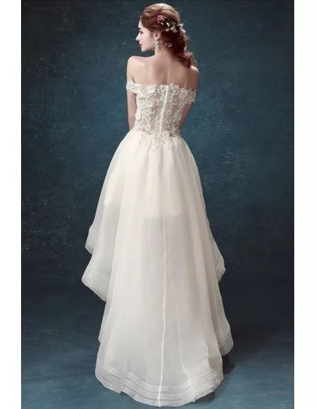 Chic High Low Off-the-shoulder Tulle Wedding Dress With Appliques Lace