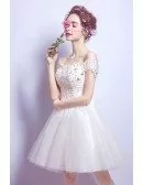 Sweet A-line Off-the-shoulder Short Tulle Wedding Dress With Beading