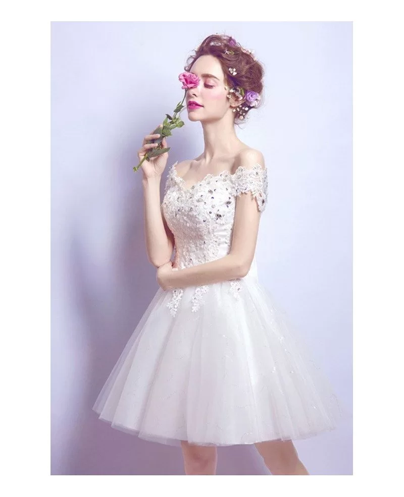 2017 Tulle Short Wedding Dresses Off The Shoulder Sweet A Line Style ...