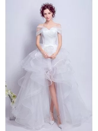 Simple High Low Off-the-shoulder Tulle Wedding Dress