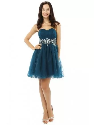 A-line Sweetheart Strapless Knee-length Prom Dress