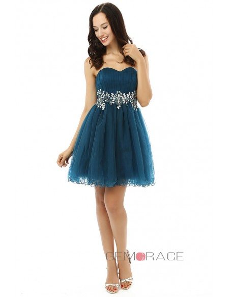 A-line Sweetheart Strapless Knee-length Prom Dress