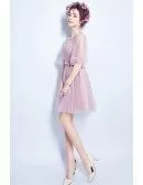 Pink A-line Scoop Neck Bridesmaid Dress With Sleeves