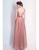Red A-line V-neck Floor-length Formal Dress With Appliques Lace