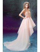 Pink Ball-gown Sweetheart High Low Prom Dress With Flowers