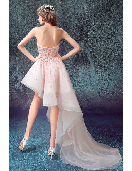 Pink Ball-gown Sweetheart High Low Prom Dress With Flowers