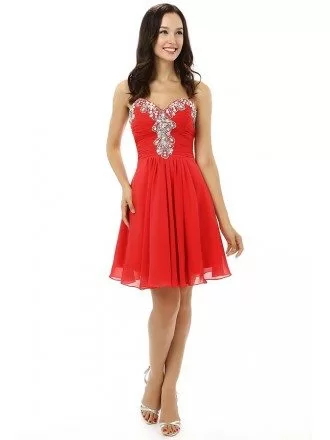 A-line Sweetheart Spaghetti Knee-length Prom Dress