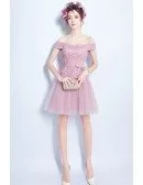 Cute A-line Off-the-shoulder Short Tulle Formal Dress With Appliques Lace