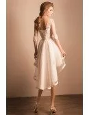 Beautiful A-line V-neck High Low Tulle Wedding Dress With Appliques Lace