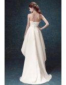 Simple A-line Strapless High Low Satin Wedding Dress With Flowers