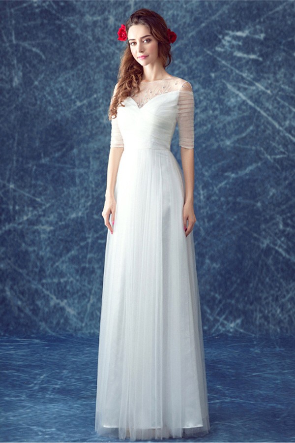 simple scoop neck wedding dress