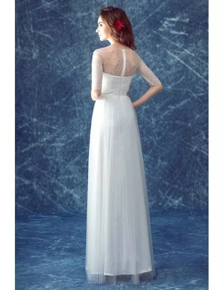 Simple A-line Scoop Neck Floor-length Tulle Wedding Dress With Beading