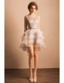 Grey A-line Scoop Neck High Low Tulle Formal Dress With Open Back