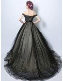 Black Ball-gown Off-the-shoulder Court Train Tulle Wedding Dress