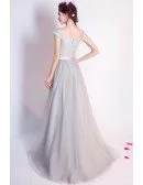 Simple A-line Off-the-shoulder Floor-length Tulle Bridesmaid Dress