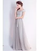 Simple A-line Off-the-shoulder Floor-length Tulle Bridesmaid Dress