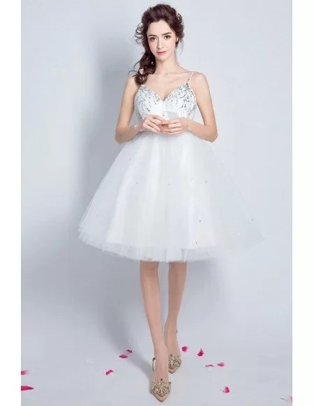 Sexy A-line V-neck Short Tulle Prom Dress With Beading #TJ088 $99 ...