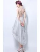 Elegant A-line High Neck High Low Tulle Formal Dress With Sequins