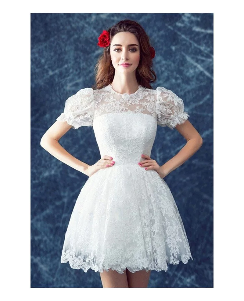 Retro Lace Short Wedding Dresses With Short Sleeves Cute