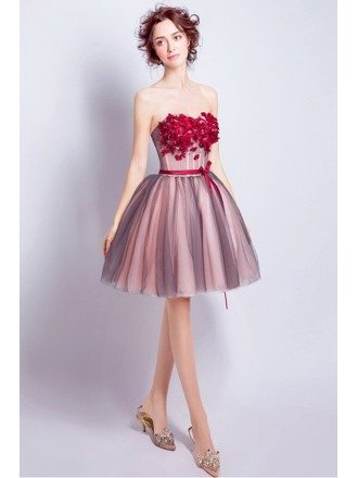Red Ball-gown Sweetheart Short Tulle Formal Dress With Flowers