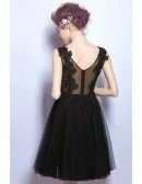 Black A-line V-neck Short Tulle Formal Dress With Beading