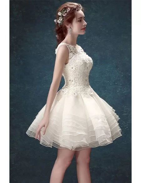 Cute Ball-gown Scoop Neck Short Tulle Wedding Dress With Open Back