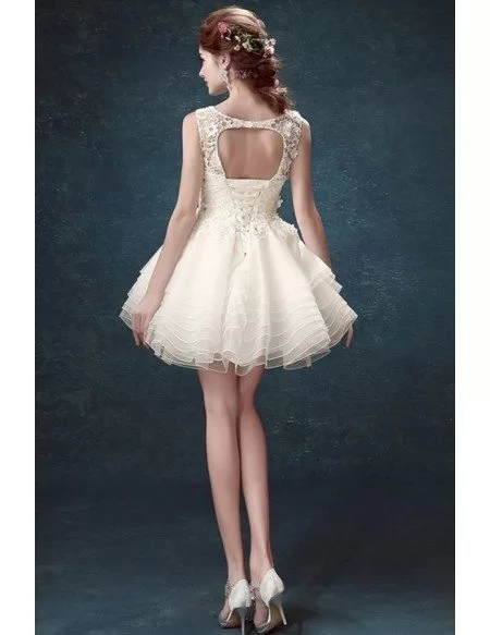 Cute Ball-gown Scoop Neck Short Tulle Wedding Dress With Open Back