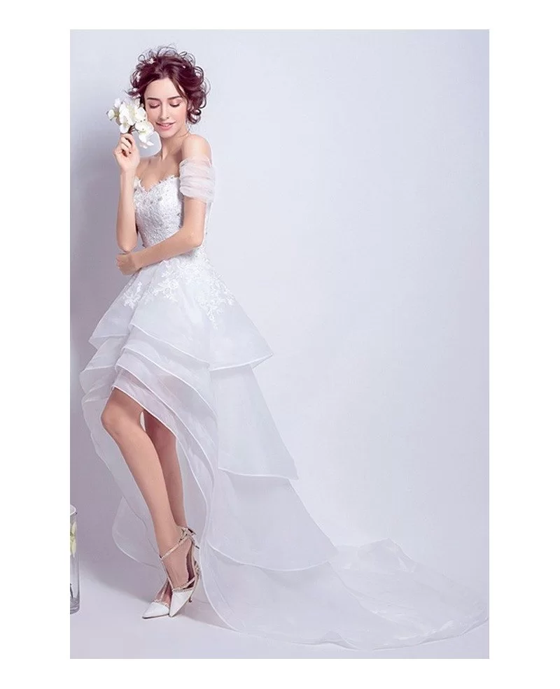 Best Off Shoulder High Low Wedding Dresses Ruffles With Train Sexy A ...
