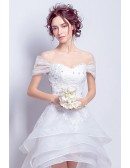 Sexy A-line Off-the-shoulder High Low Tulle Wedding Dress With Lace