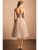 Vintage A-line Strapless Tea-length Tulle Wedding Dress With Lace