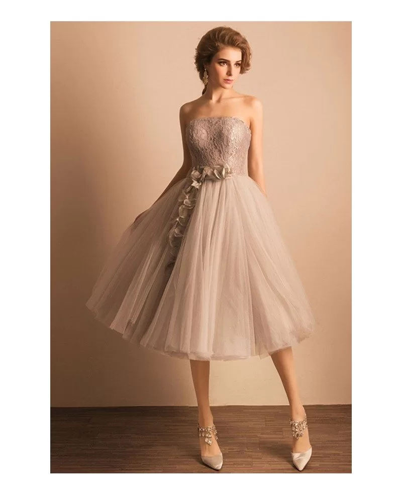 strapless tea length dress